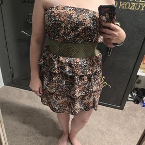 Fashion Magazine Orange and Black Strapless Ruffled Sundress